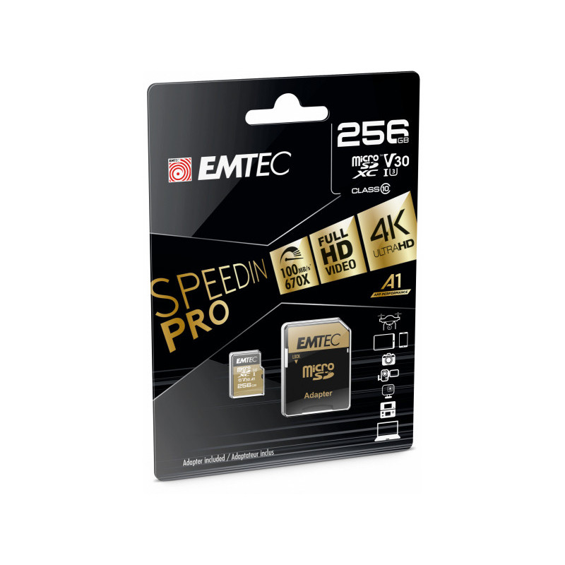 Emtec MicroSDXC 256Go SpeedIN PRO CL10 100MB/s FullHD 4K UltraHD 