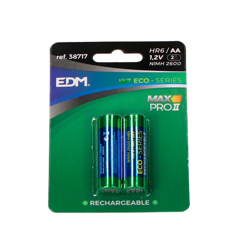 Batterie Ricaricabili EDM 38717 Max Pro II Eco-Series 2600 mAh 1,2 V 1,2V AA (2 Unità)