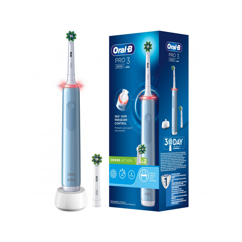 Oral-B Brosse à dent électrique PRO 3 3000 avec 2 têtes de brosse CrossAction Bleu 759752 