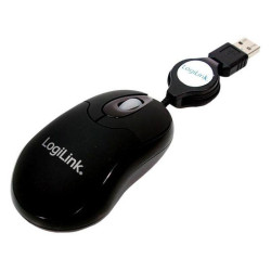 Souris optique LogiLink mini USB avec câble rétractable (ID0016) - Noir