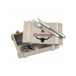 Set de 12 couverts à steaks WMF en acier + boitier en bois 12.8023.9990