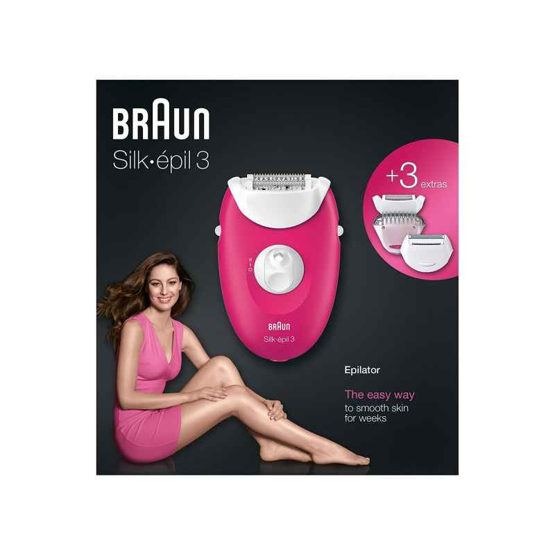 BRAUN épilateur Silk-épil SE3-410 rose et blanc. 