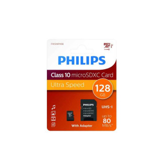 Philips MicroSDXC 128Go CL10 80mb/s UHS-I +Adaptateur au détail 