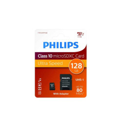 Philips MicroSDXC 128Go CL10 80mb/s UHS-I +Adaptateur au détail 