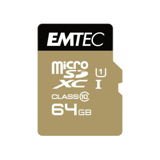 MicroSDXC 64Go EMTEC +adaptateur CL10 EliteGold UHS-I 85MB/s Sous blister 