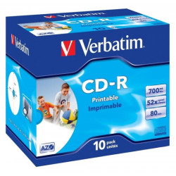 CD-R 80 Verbatim 52x DLP Inkjet white Full Surface 10er Jewel Case 43325