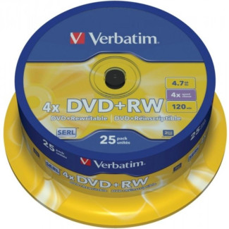 Pack de 25 DVD+RW 4.7GB Verbatim 4x Cakebox 43489