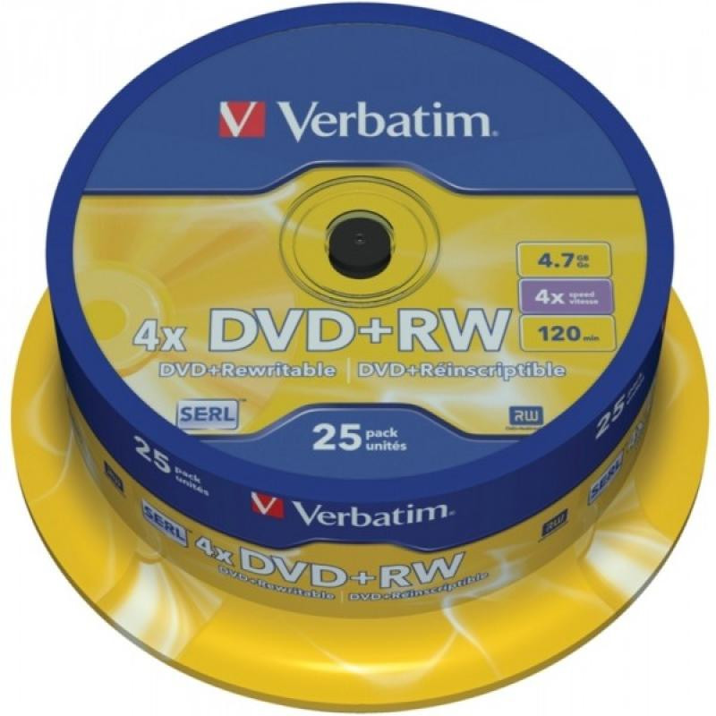 Pack de 25 DVD+RW 4.7GB Verbatim 4x Cakebox 43489 Pack de 25 DVD+RW 4.7GB Verbatim 4x Cakebox 43489