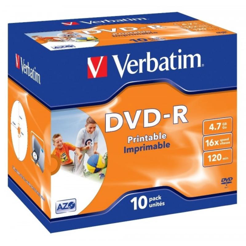 Pack de 10 DVD-R 4.7GB Verbatim 16x jet d?encre blanc large surface Pack de 10 DVD-R 4.7GB Verbatim 16x jet d?encre blanc large surface