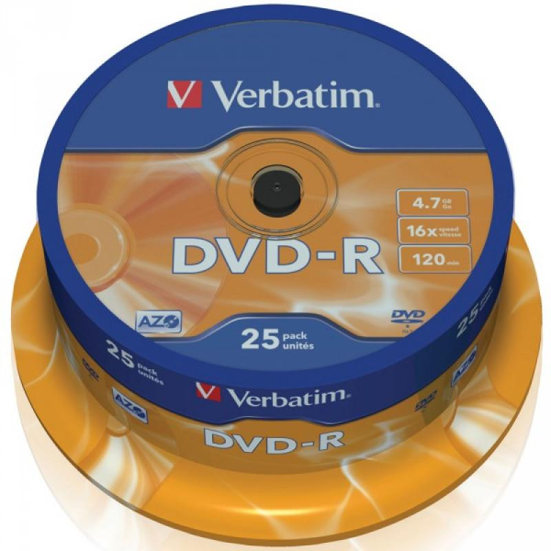 Pack de 25 DVD-R 4.7GB Verbatim 16x Cakebox 43522 Pack de 25 DVD-R 4.7GB Verbatim 16x Cakebox 43522