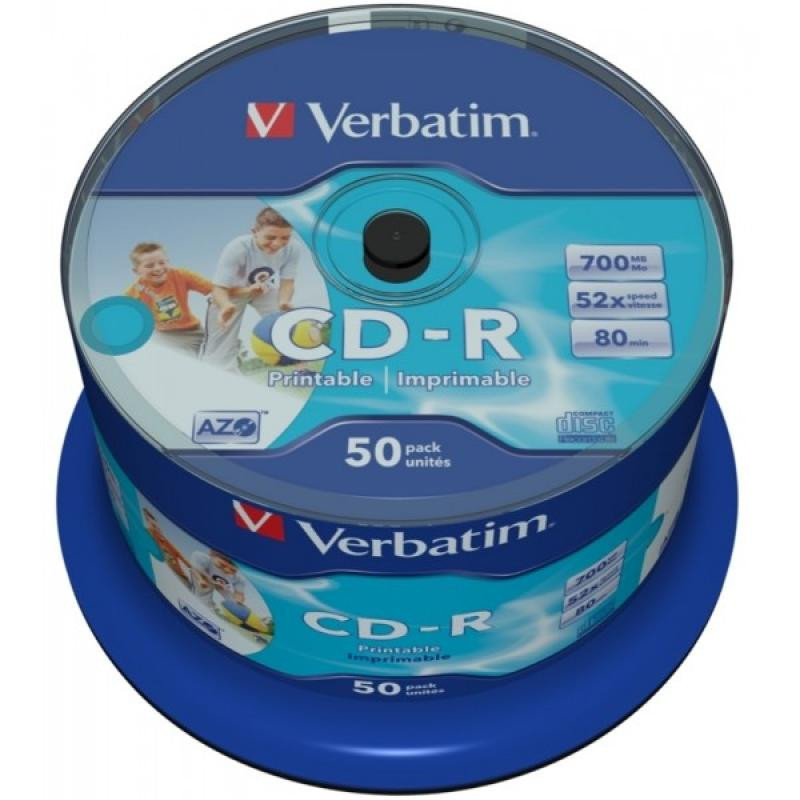 CD-R 80 Verbatim 52x DLP Inkjet white Full Surface 50er Cakebox 43438 CD-R 80 Verbatim 52x DLP Inkjet white Full Surface 50er Cakebox 43438