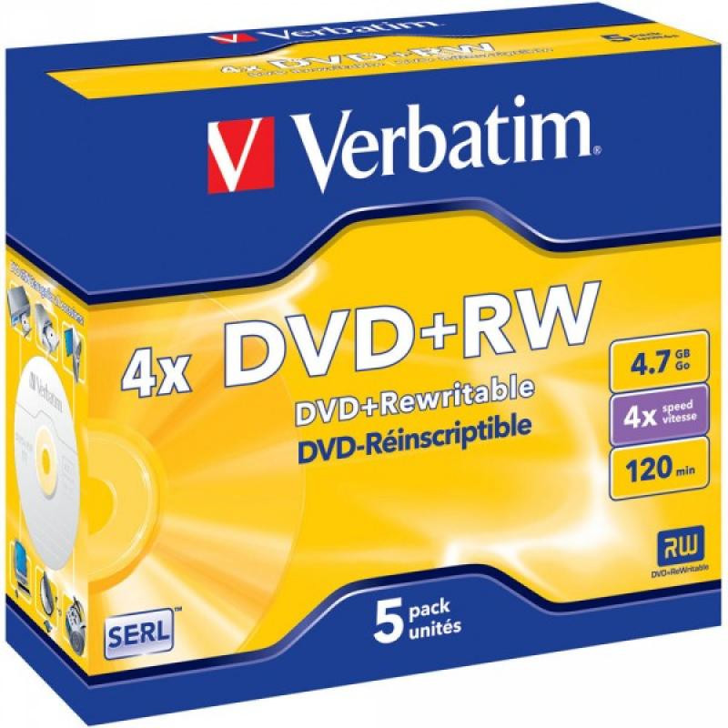 Pack de 5 DVD+RW 4.7GB Verbatim 4x  Jewel Case 43229
