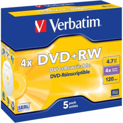 Pack de 5 DVD+RW 4.7GB Verbatim 4x  Jewel Case 43229