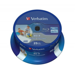 Pack de 25 BD-R 25GB Verbatim 6x DATALIFE Inkjet blanc HTL Cakebox 43811