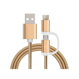 Reekin Chargeur 2 en 1 (USB Micro & Type-C) - 1.0 Mètre (Doré-Nylon)