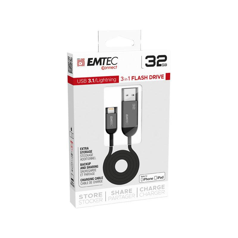 Emtec USB Flash Drive T750 Dual 32GB - USB 3.1 + Lightning Emtec USB Flash Drive T750 Dual 32GB - USB 3.1 + Lightning