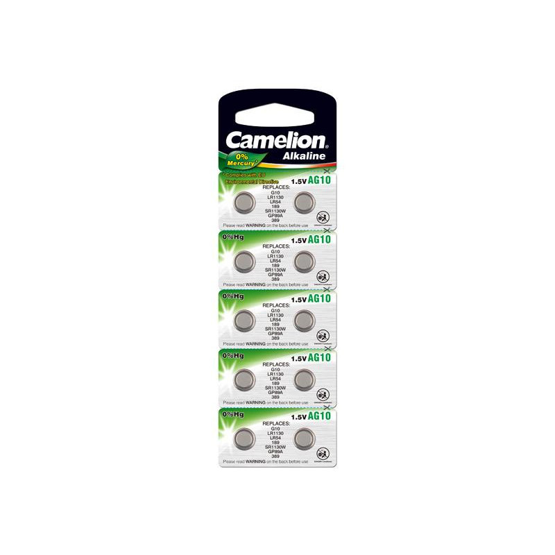 Pack de 10 piles Camelion Alcaline AG10 0% Mercury/Hg 