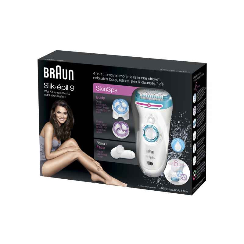 BRAUN Épilateur et exfoliant Wet & Dry 4en1  Silk-épil 9 SkinSpa+ 6 accessoires - 9-969e