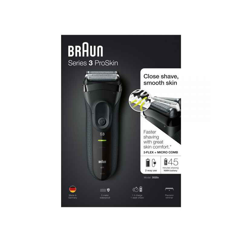 Braun Series 3 ProSkin 3020s Rasoir Électrique Homme Barbe. Noir - Rasoir Électrique Rechargeable