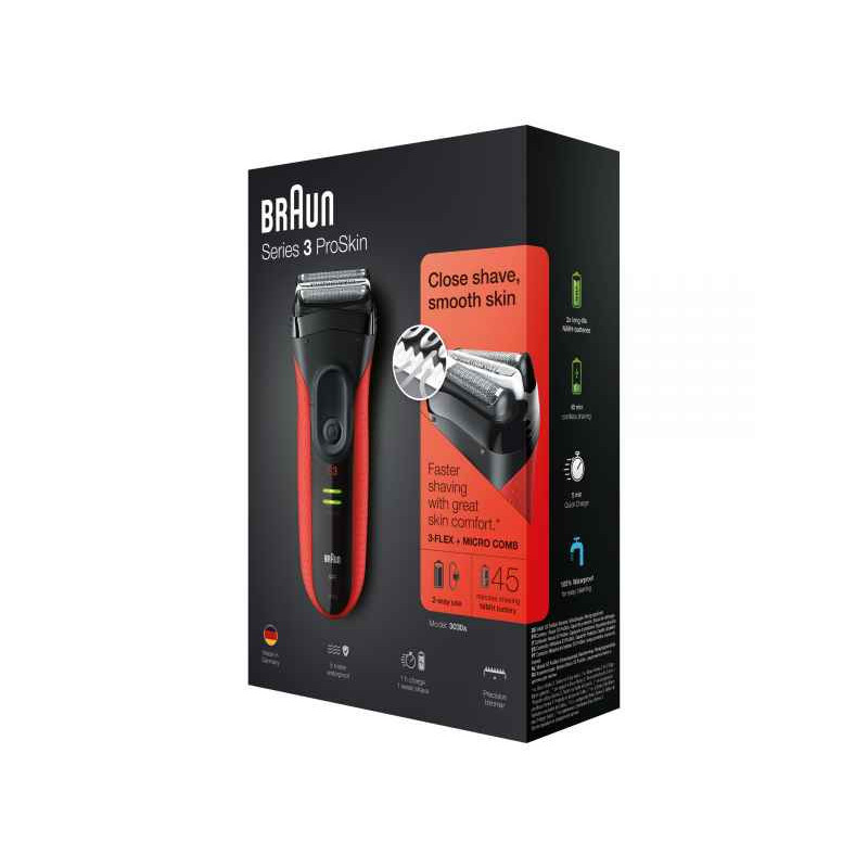BRAUN Rasoir électrique Série 3 modèle 3030s avec protection (noir/rouge)