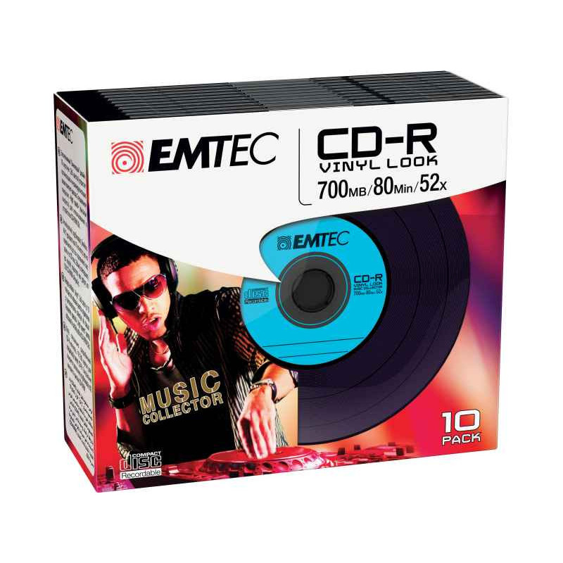 Emtec CD-R blank vinyl look 80min/700MB 52x speed Slim - 10 pieces Emtec CD-R blank vinyl look 80min/700MB 52x speed Slim - 10 pieces