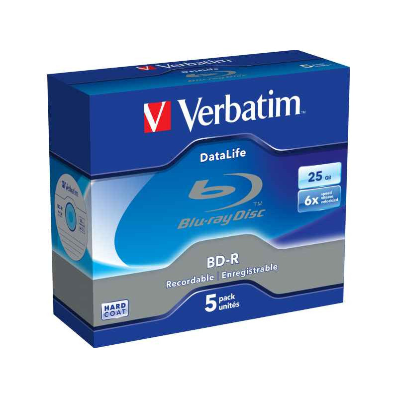 Verbatim BD-R 25GB/1-6x Jewelcase (5 Disc) DataLife White Blue Surface Verbatim BD-R 25GB/1-6x Jewelcase (5 Disc) DataLife White Blue Surface
