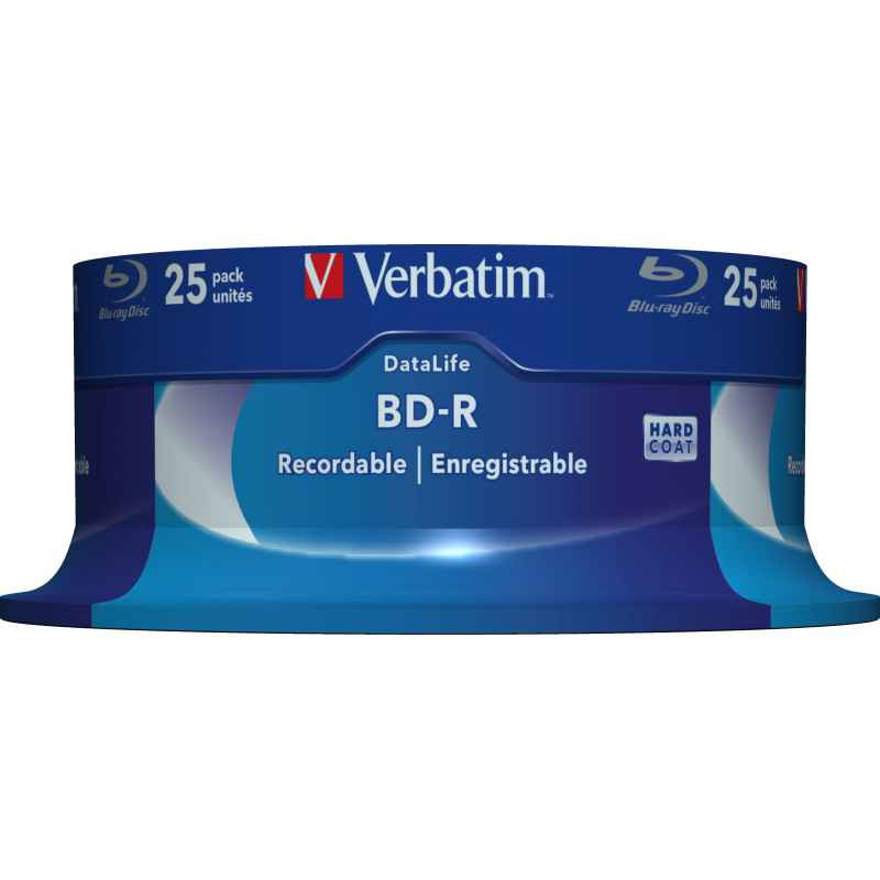 Verbatim BD-R 25GB/1-6x Cakebox (25 Disc) DataLife White Blue Surface Verbatim BD-R 25GB/1-6x Cakebox (25 Disc) DataLife White Blue Surface
