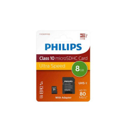Philips MicroSDHC 8Go CL10 80mb/s UHS-I +Adaptateur au détail