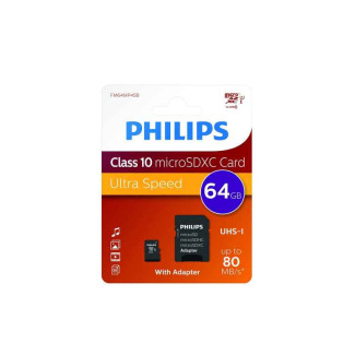 Philips MicroSDXC 64Go CL10 80mb/s UHS-I +Adaptateur au détail