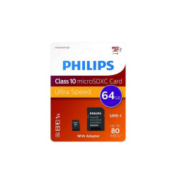 Philips MicroSDXC 64Go CL10 80mb/s UHS-I +Adaptateur au détail