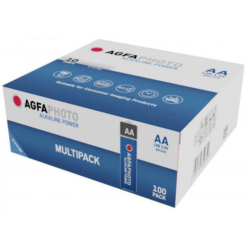 AGFAPHOTO Pack de 100 piles Mignon AA Alkaline Power (Multipack)