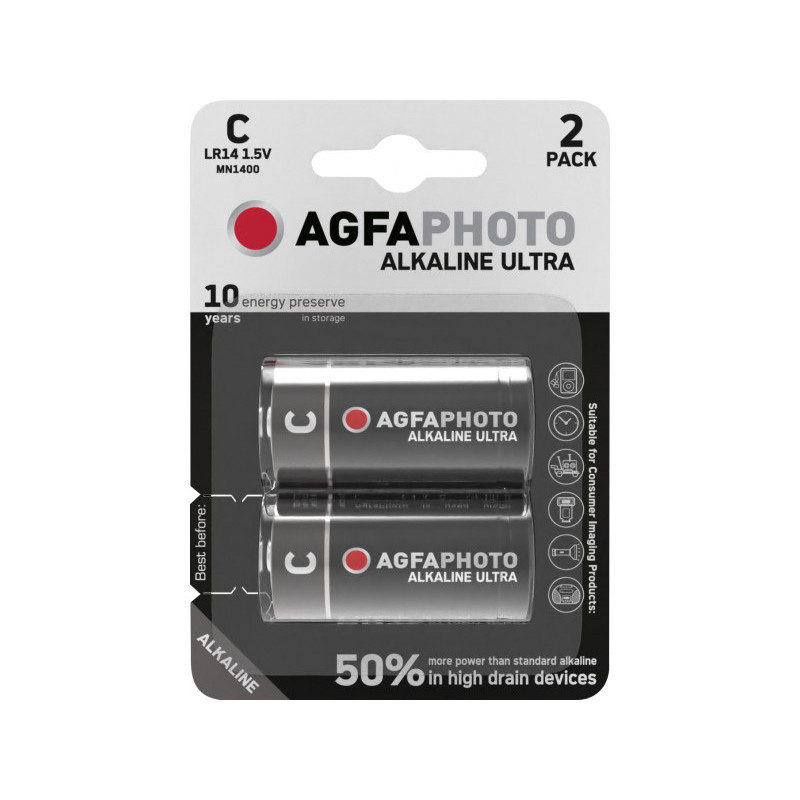 AGFAPHOTO Pack de 2 piles  Ultra Alkaline Baby C