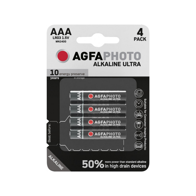 AGFAPHOTO Pack de 4 piles Ultra Alkaline Micro AAA