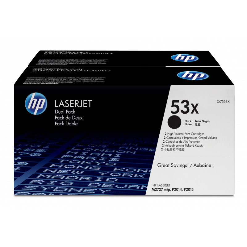 HP No.53X Dual Pack Black Cartridge VE 2 x Q7553X - Q7553XD HP No.53X Dual Pack Black Cartridge VE 2 x Q7553X - Q7553XD