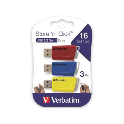 Verbatim Clé USB Store \'n Click 3 x 16 Go Rouge / Bleu / Jaune - USB Type-A