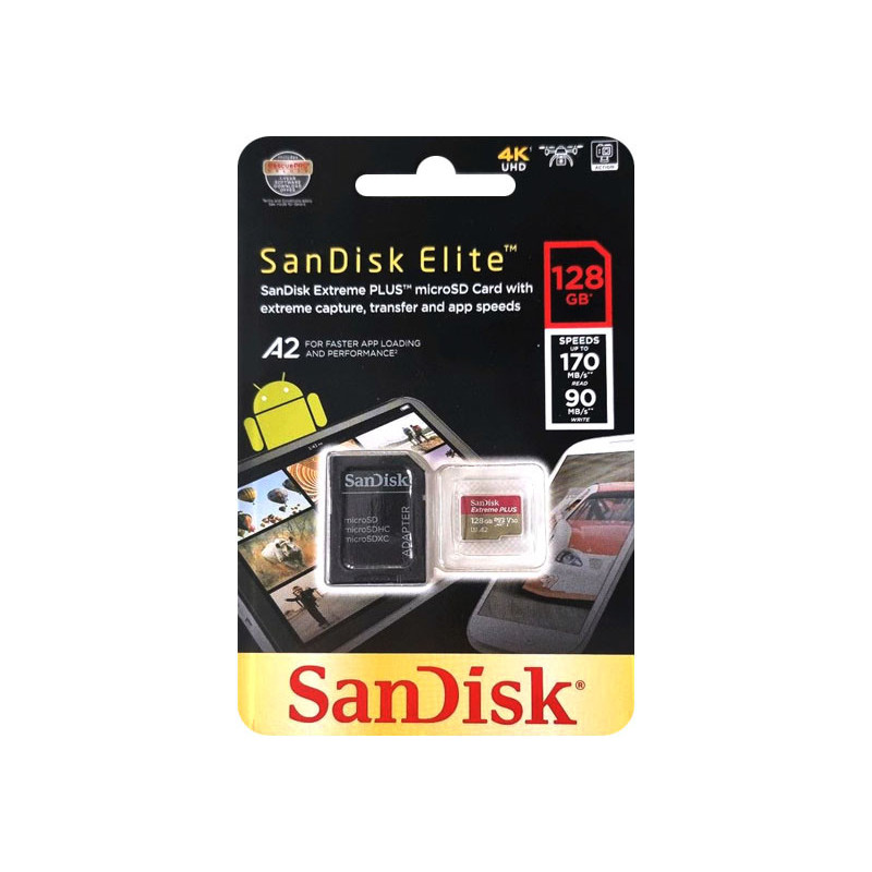 SanDisk Elite Extreme PLUS microSDXC 128GB+SD Adapter 170MB/s V30 UHS-I U3 SanDisk Elite Extreme PLUS microSDXC 128GB+SD Adapter 170MB/s V30 UHS-I U3