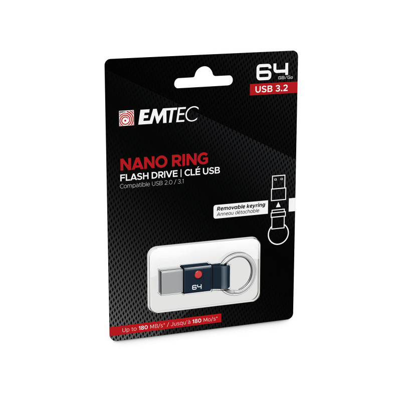 Emtec USB Flash Drive T100 Nano Ring 64GB - USB 3.2