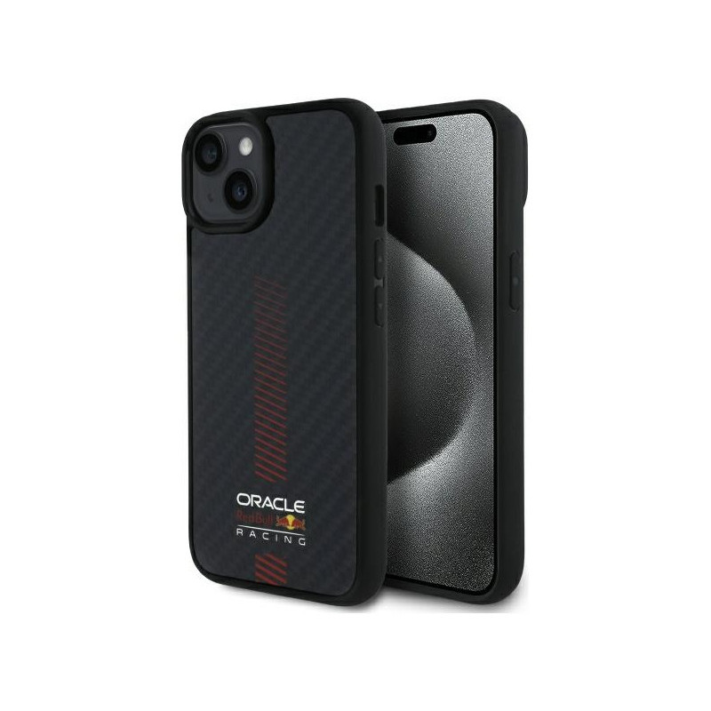 Red Bull iPhone 14 boîtier noir Carbon Fiber MagSafe