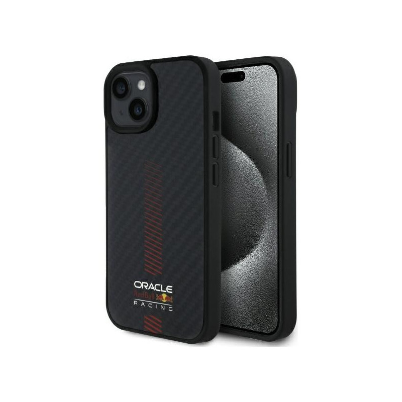 Red Bull iPhone 15 boîtier noir Carbon Fiber MagSafe