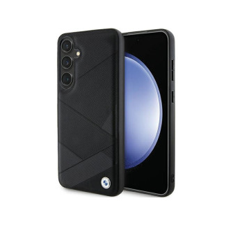 BMW Coque pour Samsung S24+ noire Signature Cuir Lignes Croisées