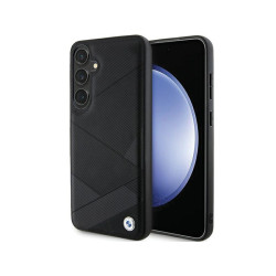 BMW Coque pour Samsung S24+ noire Signature Cuir Lignes Croisées