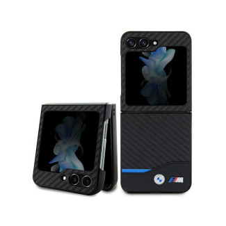 BMW Coque pour Samsung Galaxy Z Flip5 Cuir Noir Carbone MPN