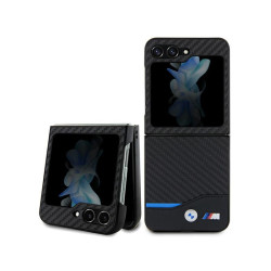 BMW Coque pour Samsung Galaxy Z Flip5 Cuir Noir Carbone MPN