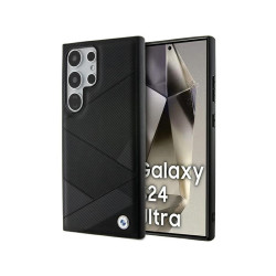 BMW Coque pour Samsung S24 Ultra noire Signature Cuir Lignes Croisées
