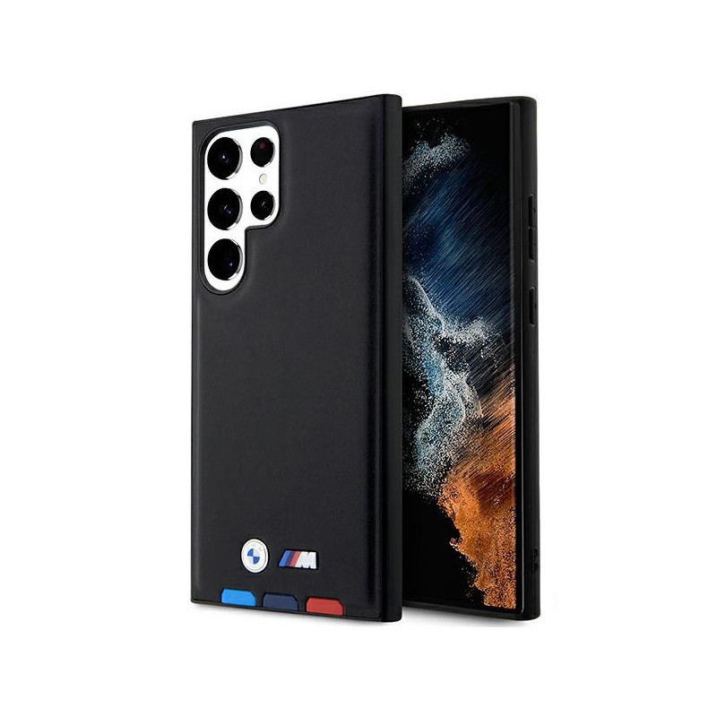 BMW Coque Cuir Samsung Galaxy S23 Ultra S918 Noir Estampage Tricolore MPN
