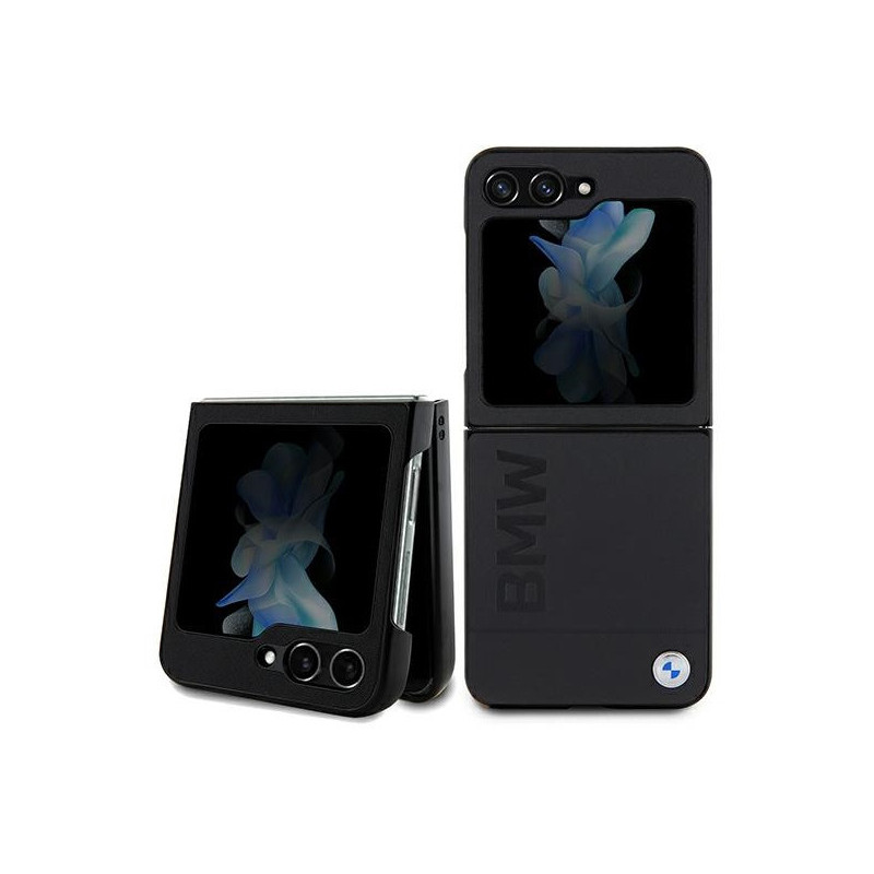 BMW Coque pour Samsung Galaxy Z Flip5 Cuir Noir Marquage à Chaud MPN