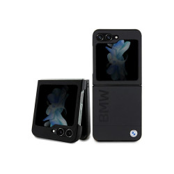 BMW Coque pour Samsung Galaxy Z Flip5 Cuir Noir Marquage à Chaud MPN