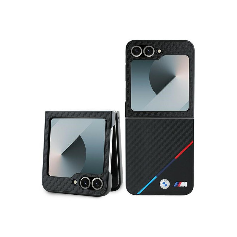 BMW Coque pour Samsung Galaxy Z Flip6 Rigide Noir Carbone Tricolore MPN BMW Coque pour Samsung Galaxy Z Flip6 Rigide Noir Carbone Tricolore MPN