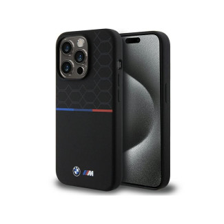 BMW Coque noire rigide en silicone à motifs MagSafe pour iPhone 15 Pro