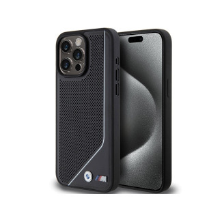 BMW Coque noire rigide perforée ligne torsadée MagSafe pour iPhone 15 Pro
